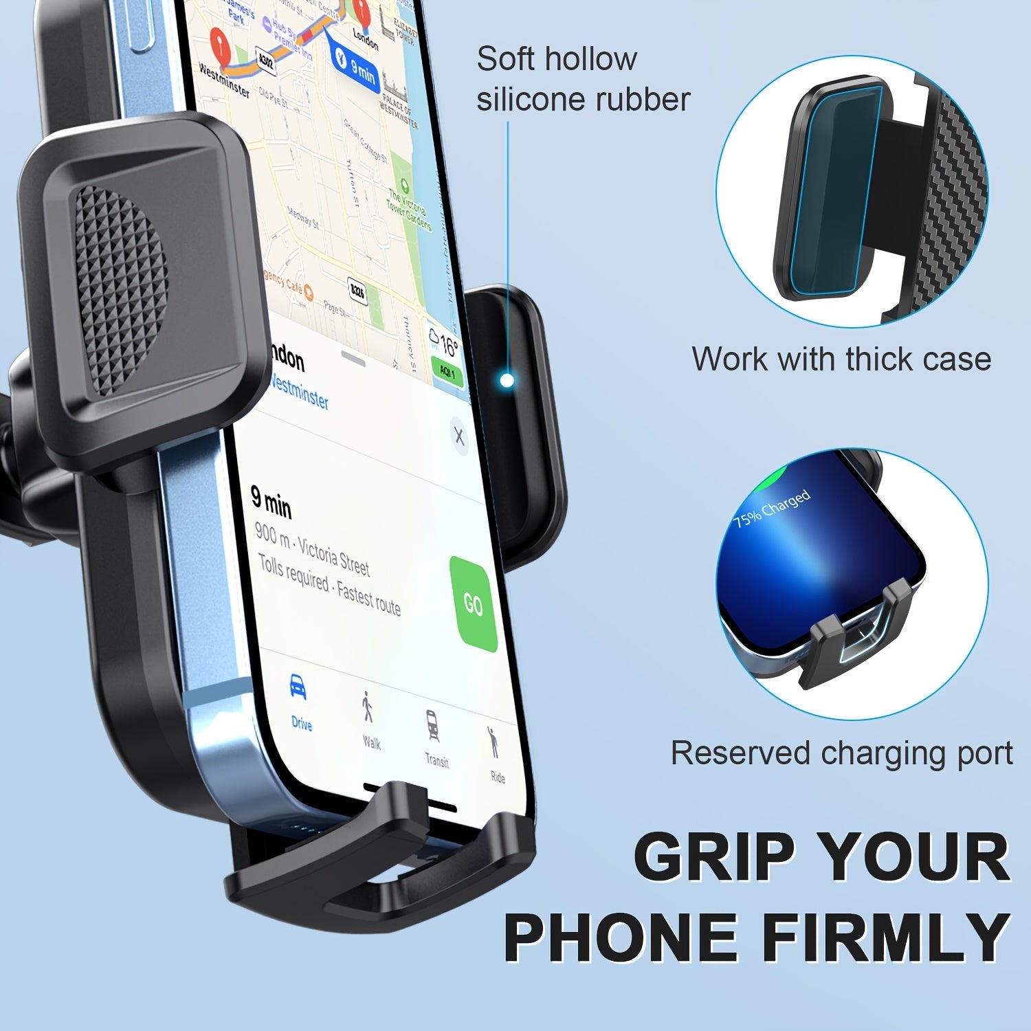 Support de téléphone pour voiture, ventouse puissante et améliorée, support de téléphone 2 en 1 pour tableau de bord, lavable et mains libres pour tous les téléphones portables.
