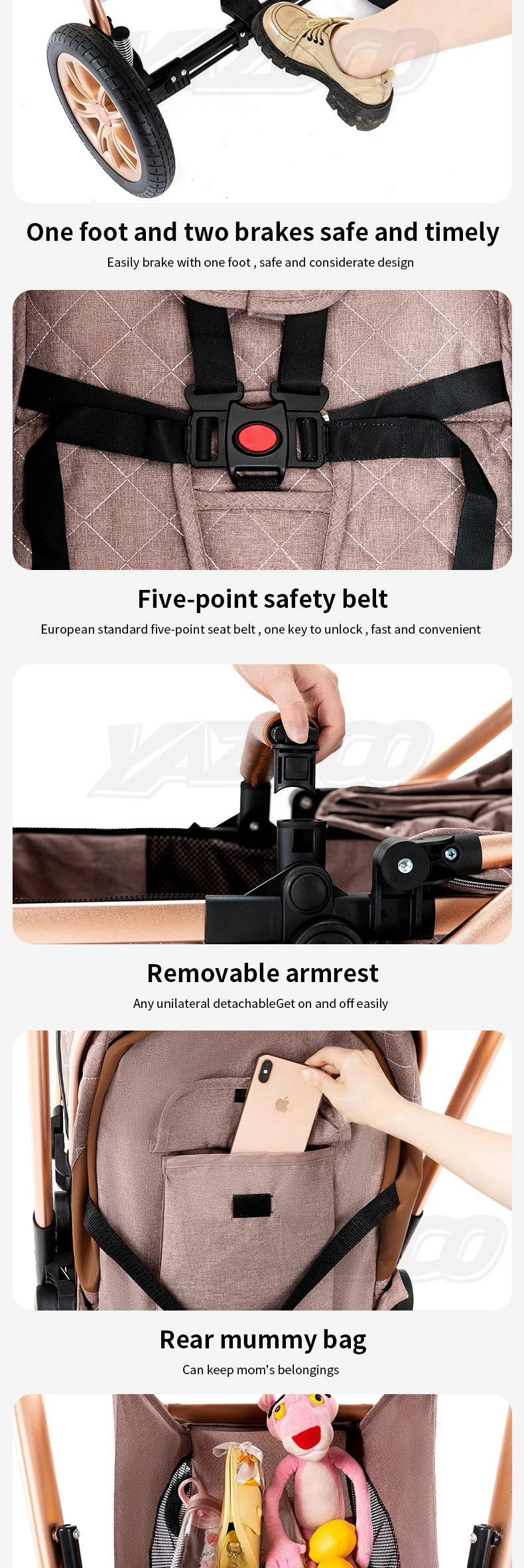 Poussette 3 en 1 pour bébé, portable, pliable, cadre en aluminium, haute capacité, pour nouveau-né