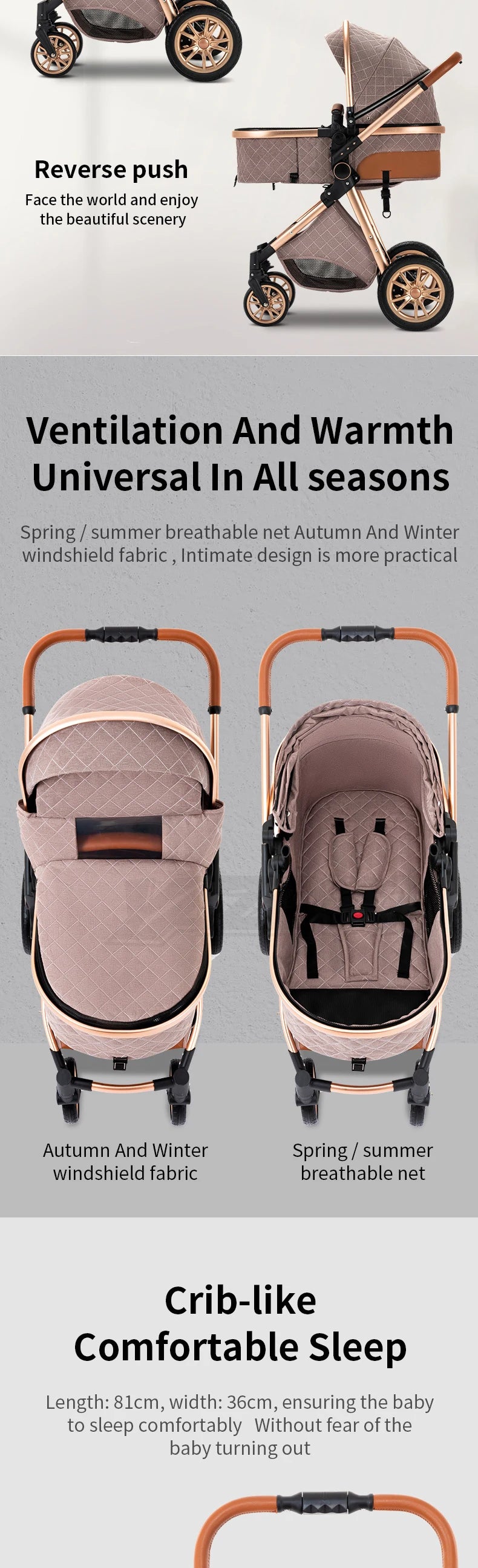 Poussette 3 en 1 pour bébé, portable, pliable, cadre en aluminium, haute capacité, pour nouveau-né