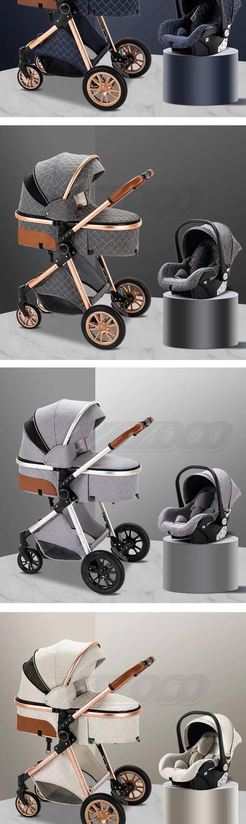 Poussette 3 en 1 pour bébé, portable, pliable, cadre en aluminium, haute capacité, pour nouveau-né