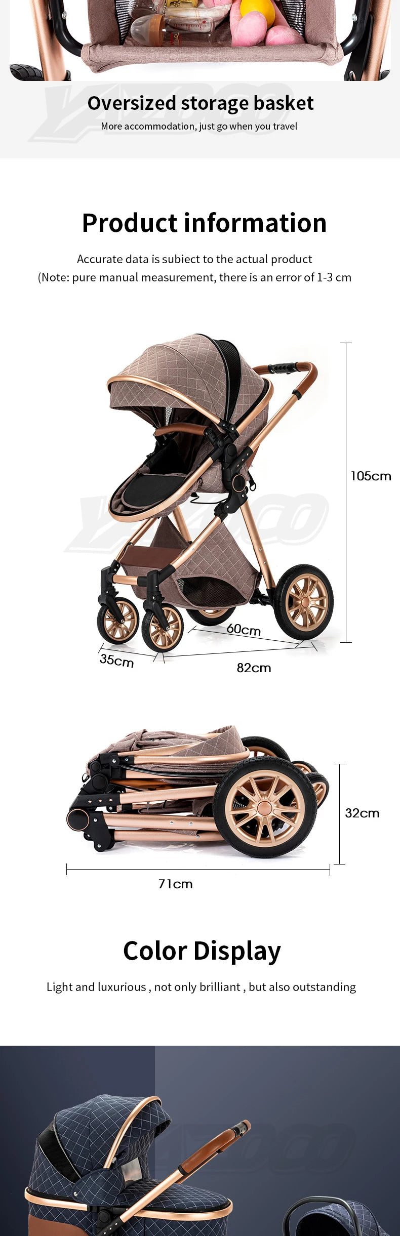 Poussette 3 en 1 pour bébé, portable, pliable, cadre en aluminium, haute capacité, pour nouveau-né