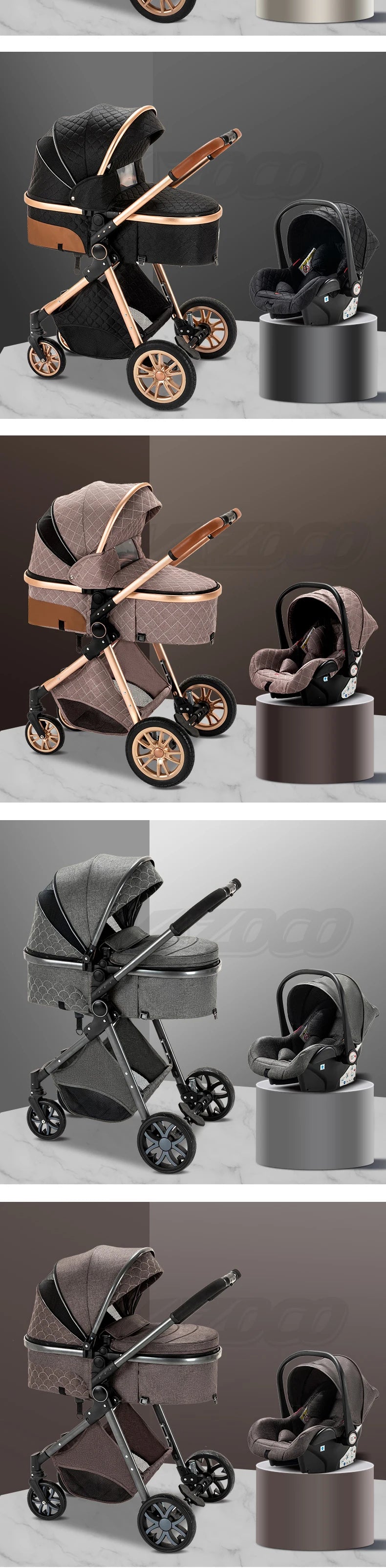 Poussette 3 en 1 pour bébé, portable, pliable, cadre en aluminium, haute capacité, pour nouveau-né