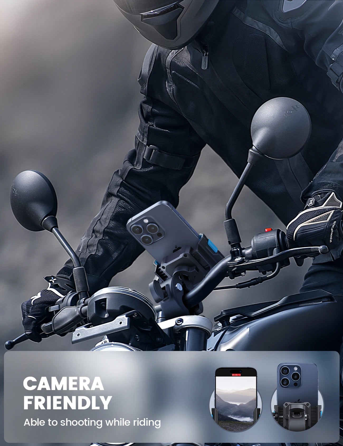 Support de téléphone pour moto Lamicall BP09, compatible avec les appareils photo, verrouillage rapide, fixation pour guidon