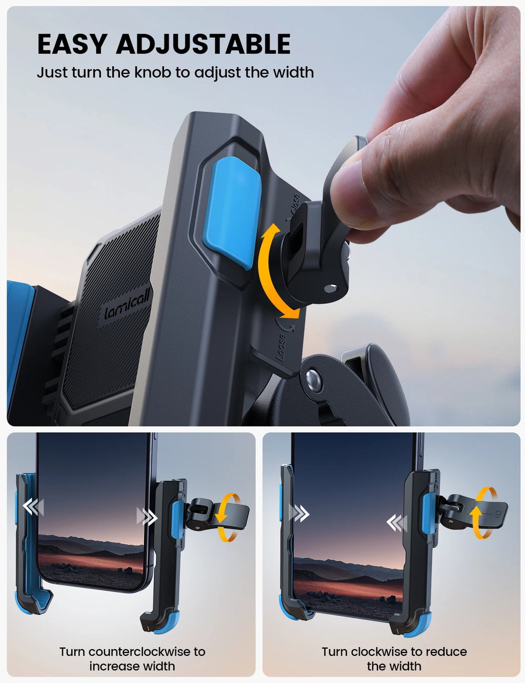 Support de téléphone pour moto Lamicall BP09, compatible avec les appareils photo, verrouillage rapide, fixation pour guidon