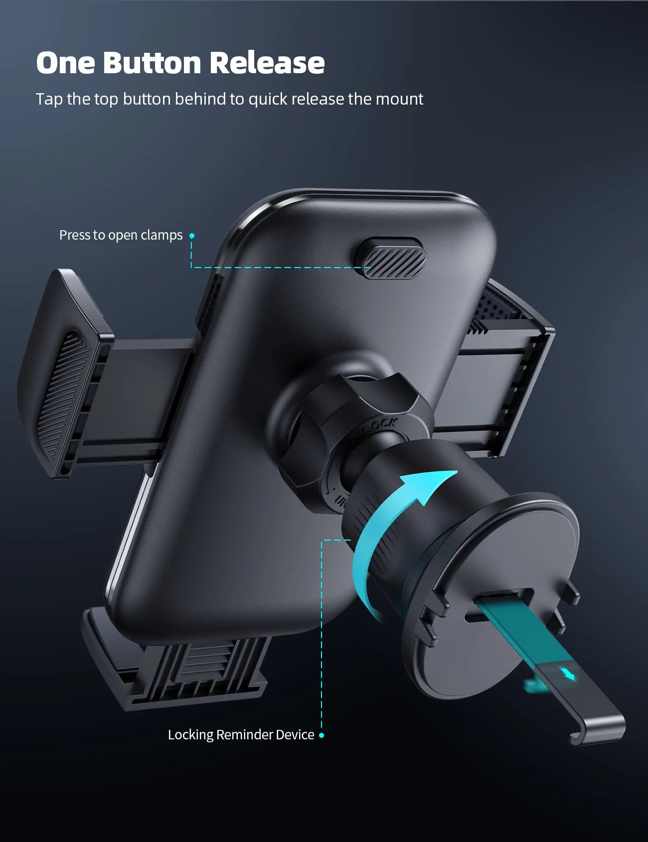 Support de téléphone portable pour voiture Lamicall STCV01 avec 4 verrous de sécurité et rotation à 360° pour téléphones de 4,7 à 6,8 pouces