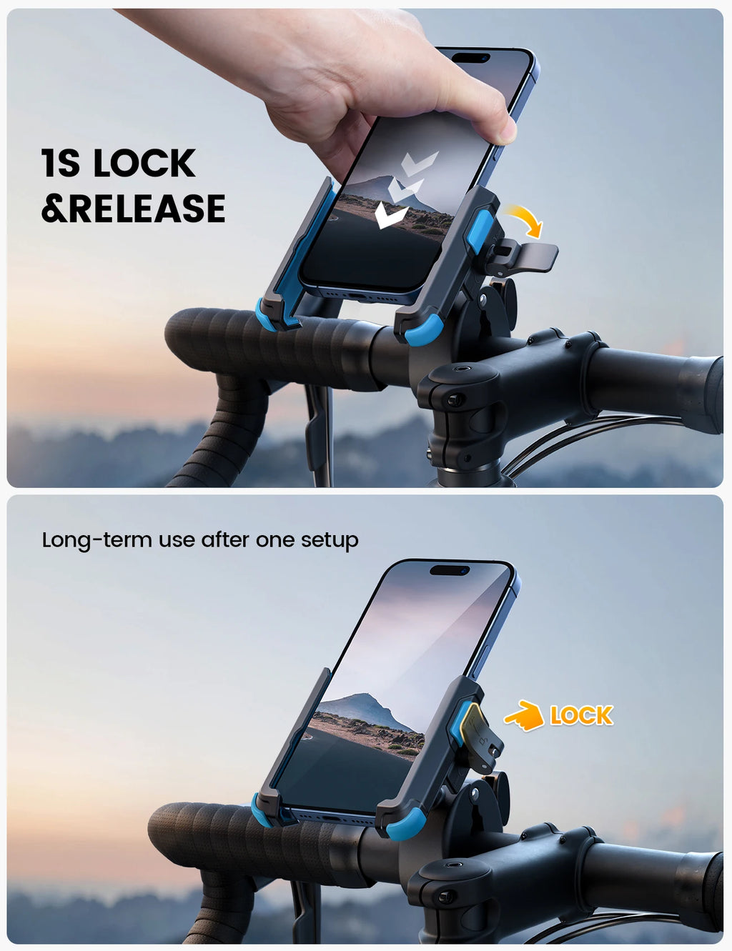 Support de téléphone pour moto Lamicall BP09, compatible avec les appareils photo, verrouillage rapide, fixation pour guidon