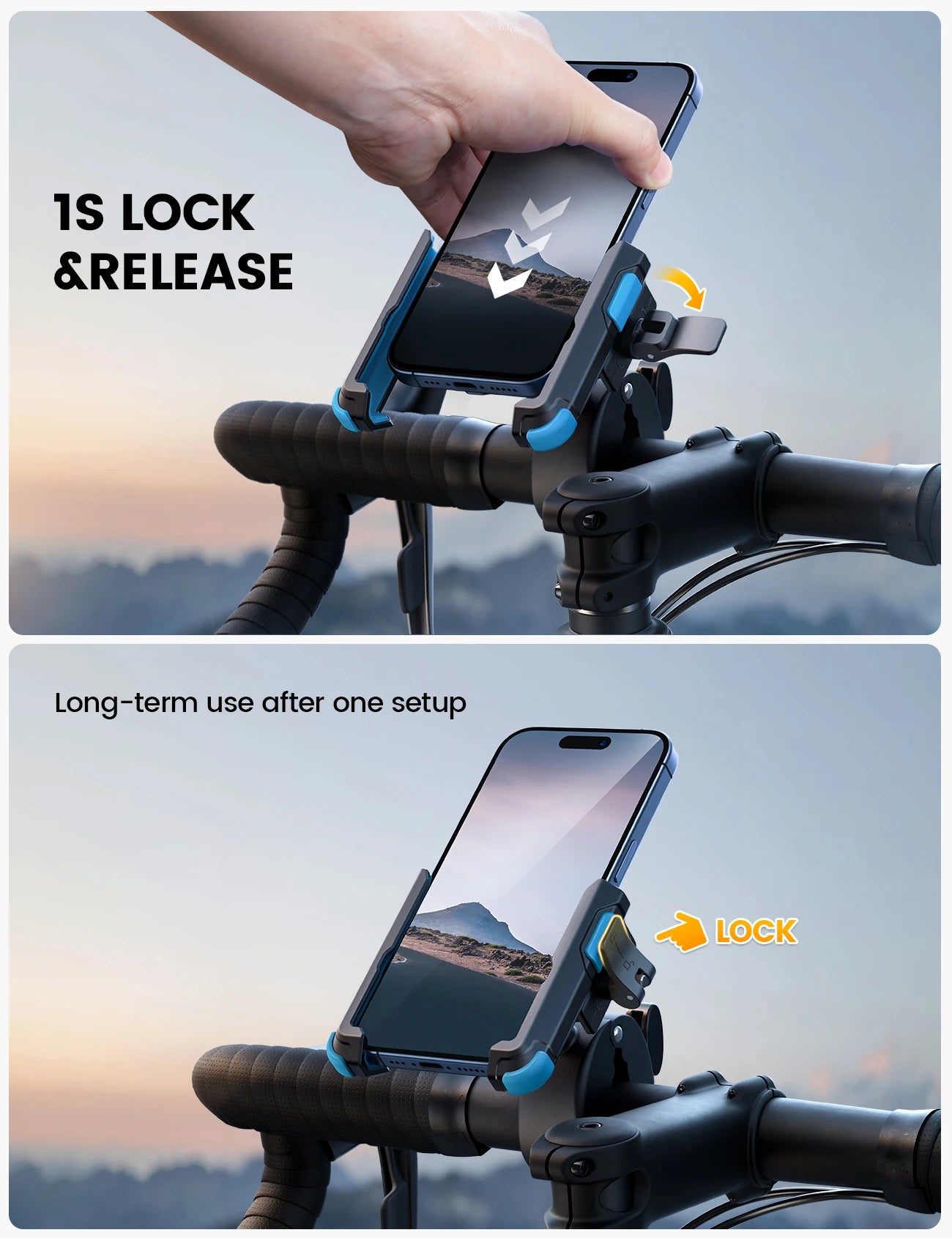 Support de téléphone pour moto Lamicall BP09, compatible avec les appareils photo, verrouillage rapide, fixation pour guidon