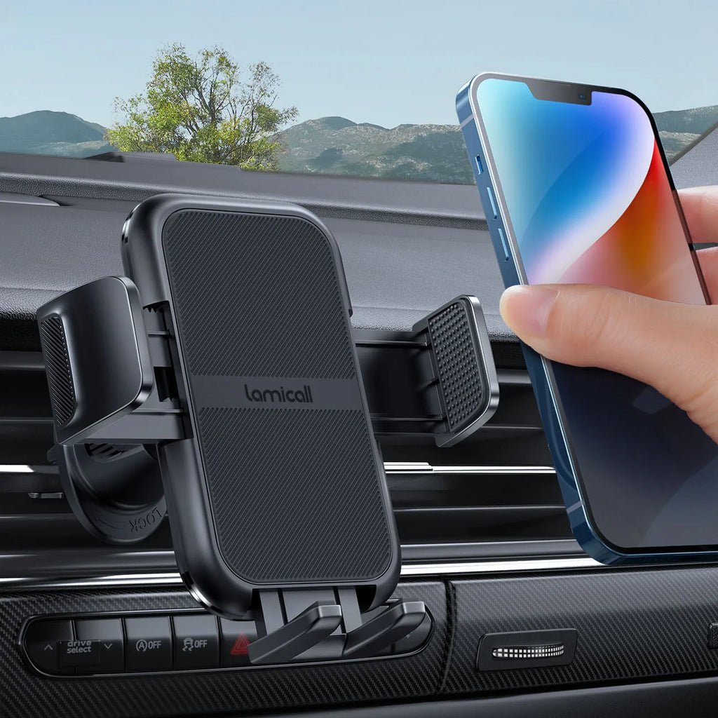 Support de téléphone portable pour voiture Lamicall STCV01 avec 4 verrous de sécurité et rotation à 360° pour téléphones de 4,7 à 6,8 pouces
