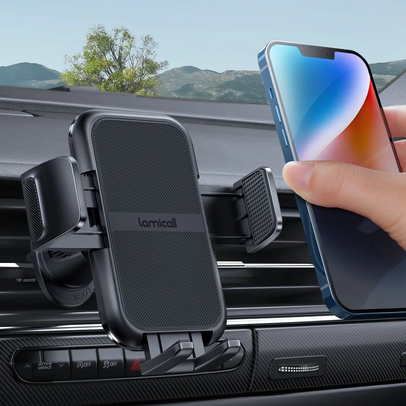 Support de téléphone portable pour voiture Lamicall STCV01 avec 4 verrous de sécurité et rotation à 360° pour téléphones de 4,7 à 6,8 pouces