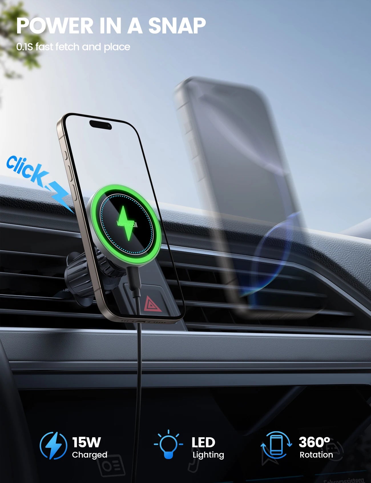 Lamicall Ultra pour chargeur de voiture magnétique 15 W, support de téléphone sans fil pour voiture, supports de téléphone magnétiques mains libres