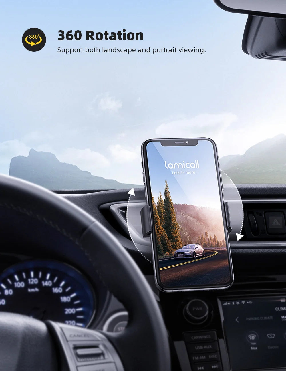 Lamicall C2 Support de téléphone rotatif pour grille d'aération de voiture, support mains libres pour téléphone portable