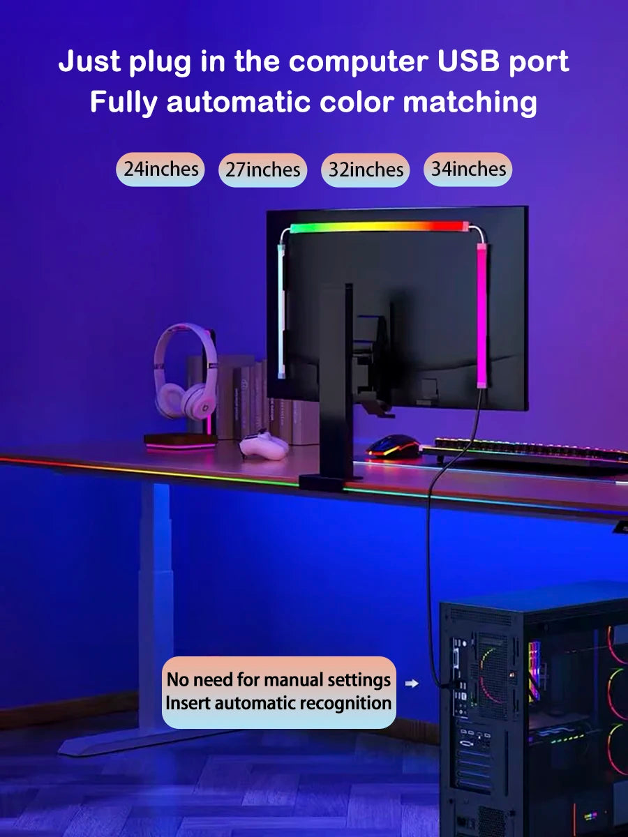 Bande lumineuse LED intelligente pour jeux vidéo, rétroéclairage d'ordinateur, synchronisation, barre lumineuse RVB, USB, décoration de chambre à coucher