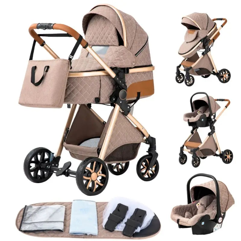 Poussette 3 en 1 pour bébé, portable, pliable, cadre en aluminium, haute capacité, pour nouveau-né