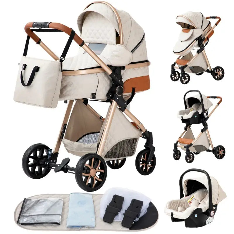 Poussette 3 en 1 pour bébé, portable, pliable, cadre en aluminium, haute capacité, pour nouveau-né