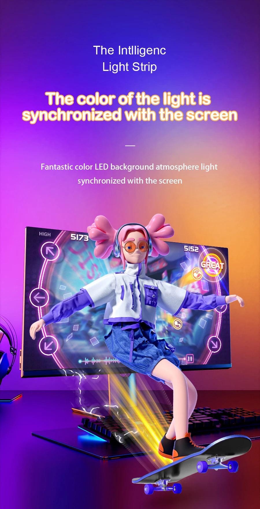 Bande lumineuse LED intelligente pour jeux vidéo, rétroéclairage d'ordinateur, synchronisation, barre lumineuse RVB, USB, décoration de chambre à coucher