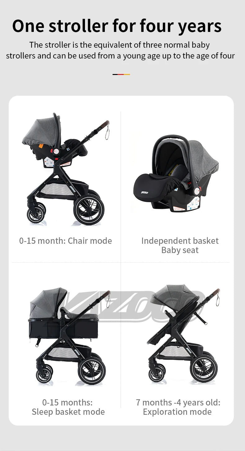 Poussette bébé 3 en 1, poussette quatre roues, voiture bébé 2 en 1, poussettes légères, poussettes multifonctions, landau, poussette