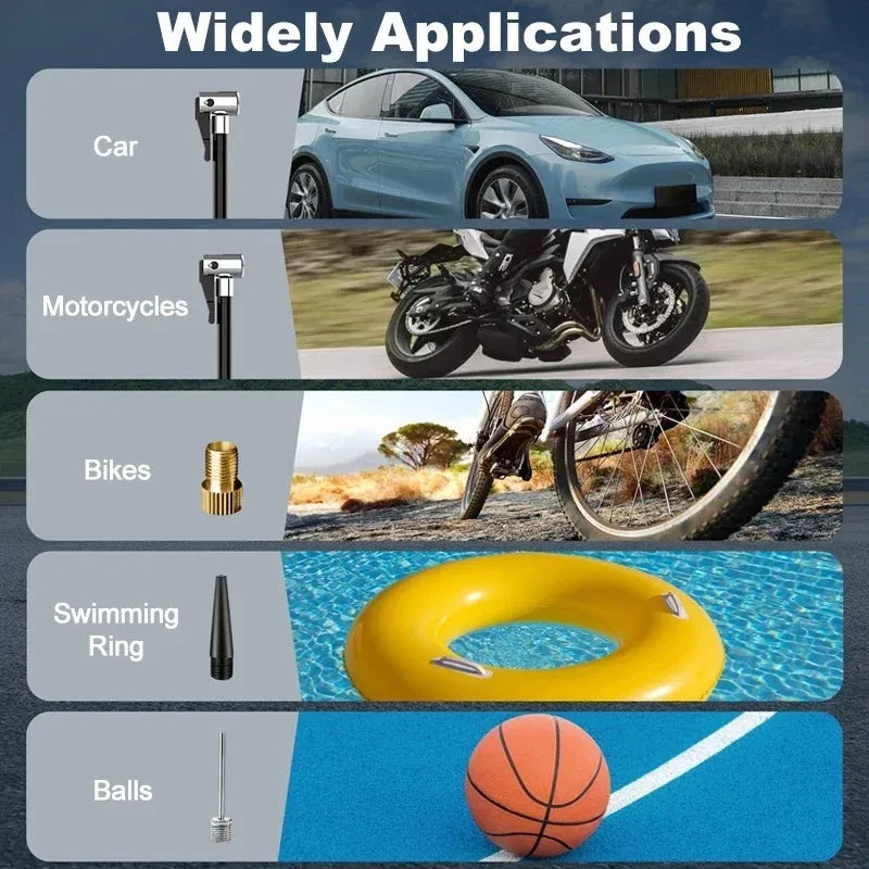 Pompe à air sans fil pour voiture, compresseur d'air, gonfleur de pneus à LED, 150 psi, électrique, pour voitures, motos, vélos