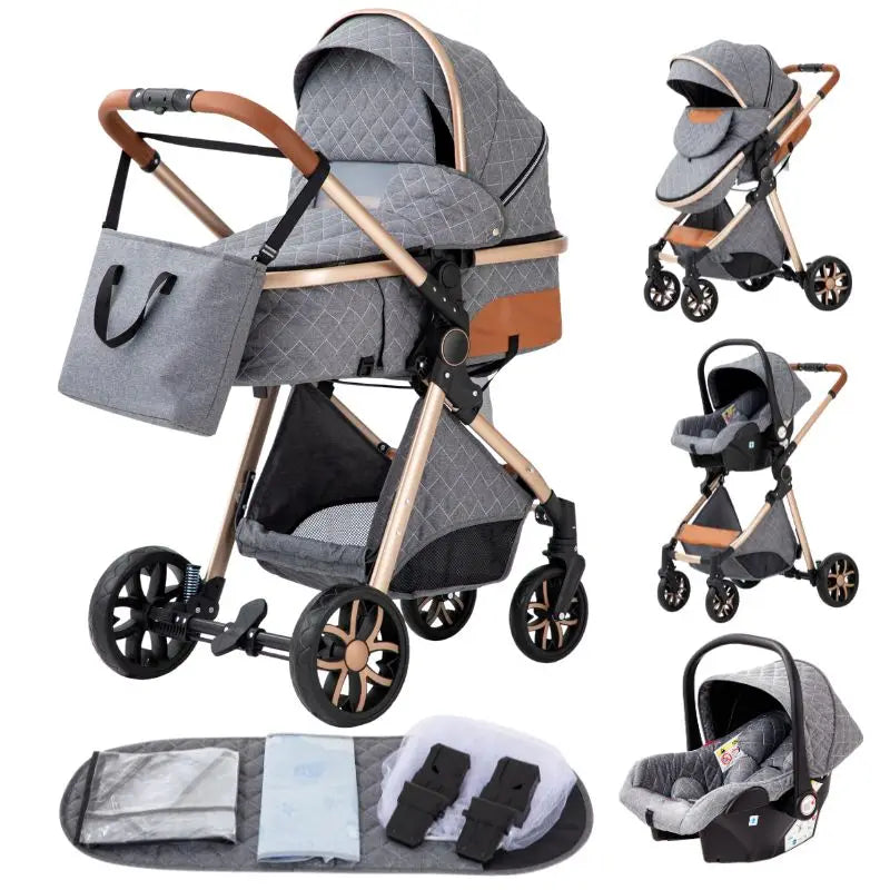 Poussette 3 en 1 pour bébé, portable, pliable, cadre en aluminium, haute capacité, pour nouveau-né
