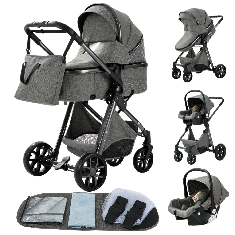 Poussette 3 en 1 pour bébé, portable, pliable, cadre en aluminium, haute capacité, pour nouveau-né