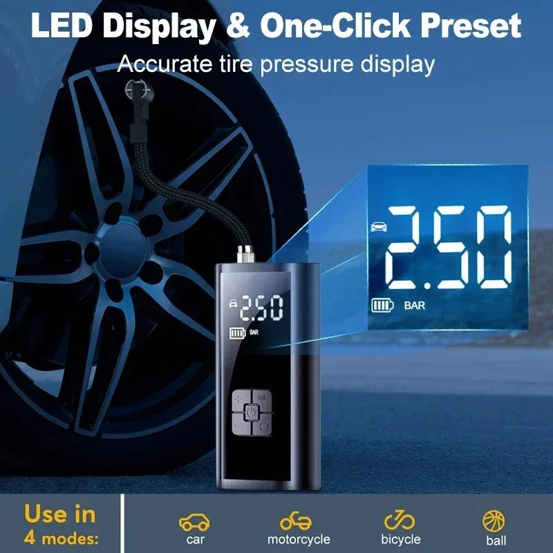 Pompe à air sans fil pour voiture, compresseur d'air, gonfleur de pneus à LED, 150 psi, électrique, pour voitures, motos, vélos