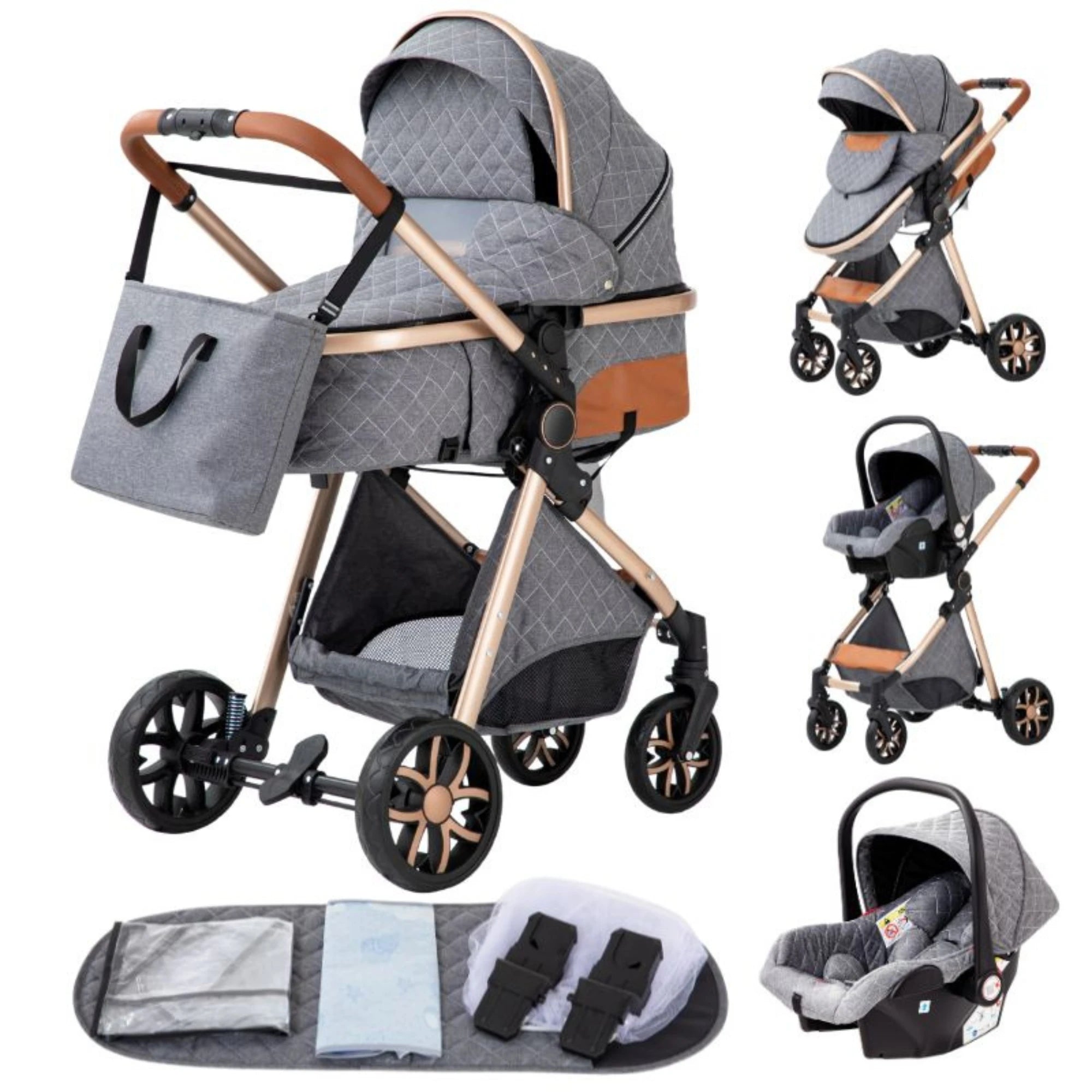 Poussette bébé 3 en 1, poussette quatre roues, voiture bébé 2 en 1, poussettes légères, poussettes multifonctions, landau, poussette
