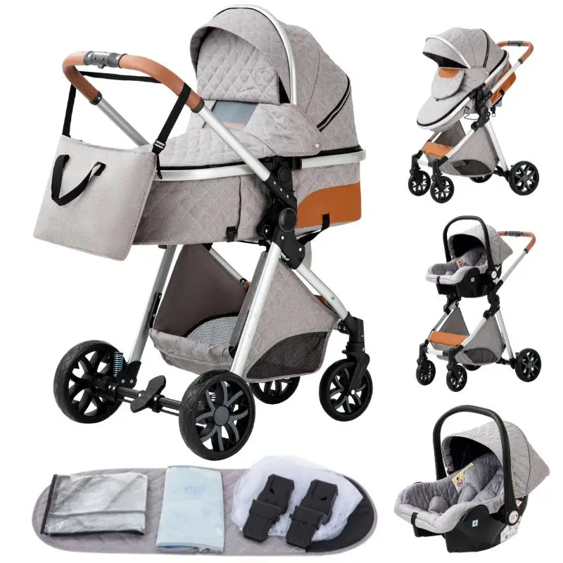 Poussette 3 en 1 pour bébé, portable, pliable, cadre en aluminium, haute capacité, pour nouveau-né