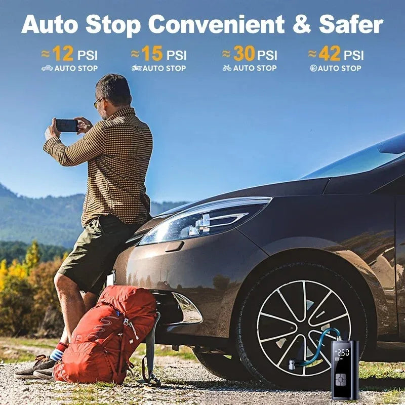 Pompe à air sans fil pour voiture, compresseur d'air, gonfleur de pneus à LED, 150 psi, électrique, pour voitures, motos, vélos