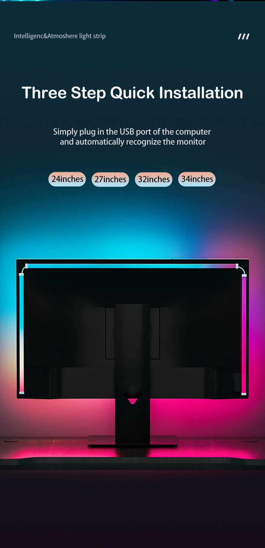 Bande lumineuse LED intelligente pour jeux vidéo, rétroéclairage d'ordinateur, synchronisation, barre lumineuse RVB, USB, décoration de chambre à coucher