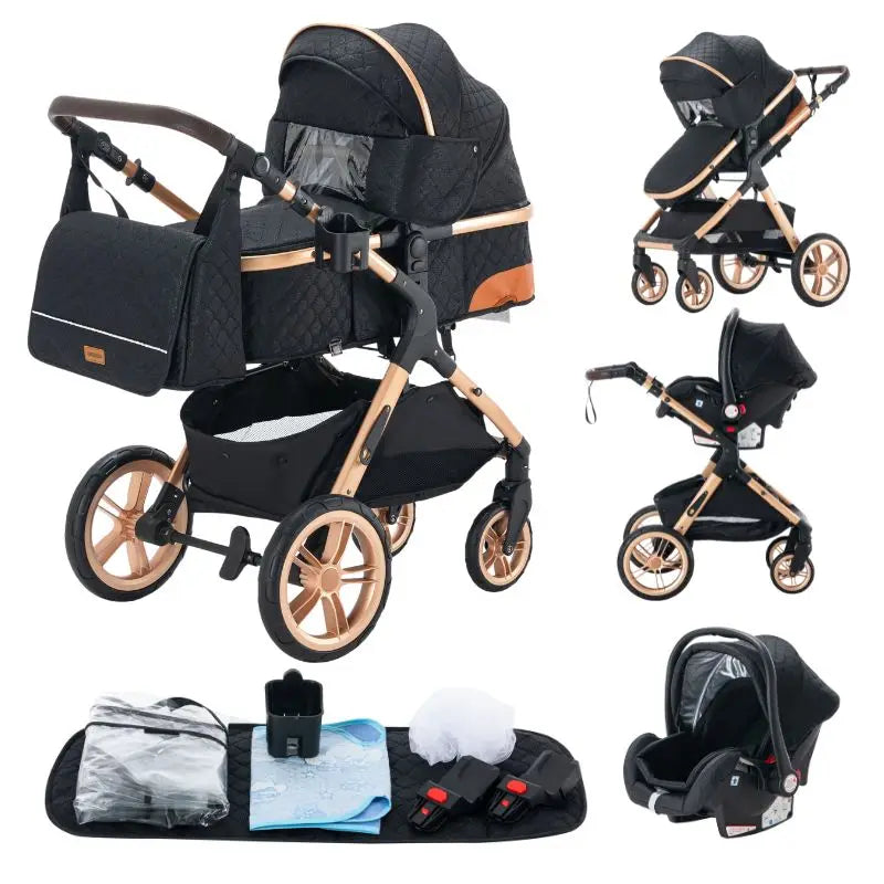 Poussette 3 en 1 pour bébé, portable, pliable, cadre en aluminium, haute capacité, pour nouveau-né