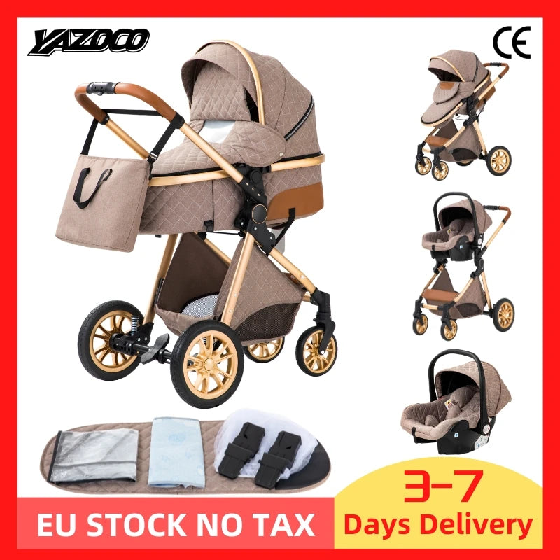 Poussette 3 en 1 pour bébé, portable, pliable, cadre en aluminium, haute capacité, pour nouveau-né