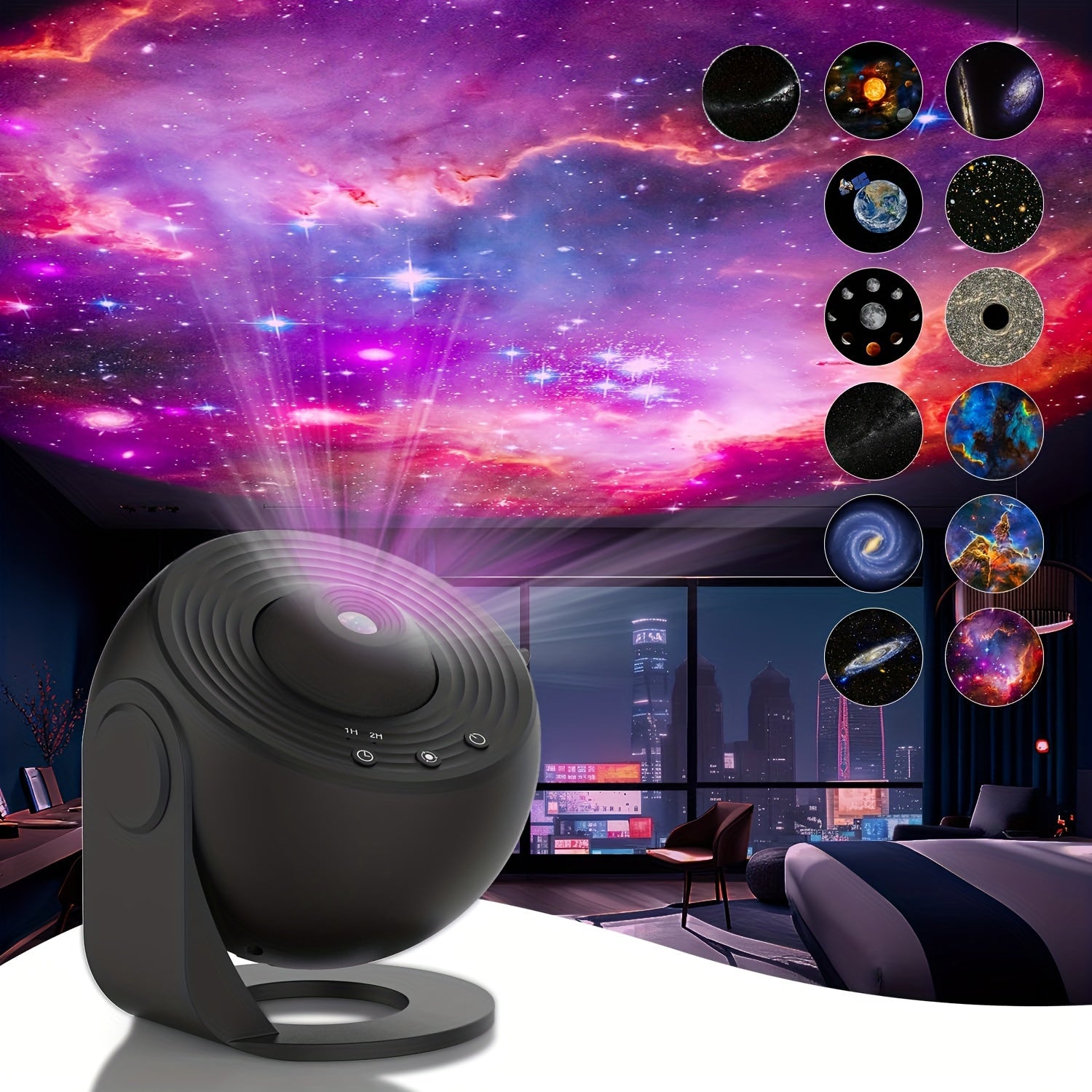 Projecteur d'étoiles LED pour chambre à coucher, planétarium, veilleuse, 12 disques remplaçables inclus